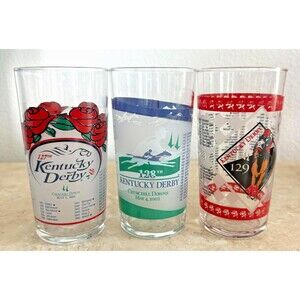 Vintage Kentucky Derby Horse Racing Glasses Set 127th 128th 129th Churchill Down